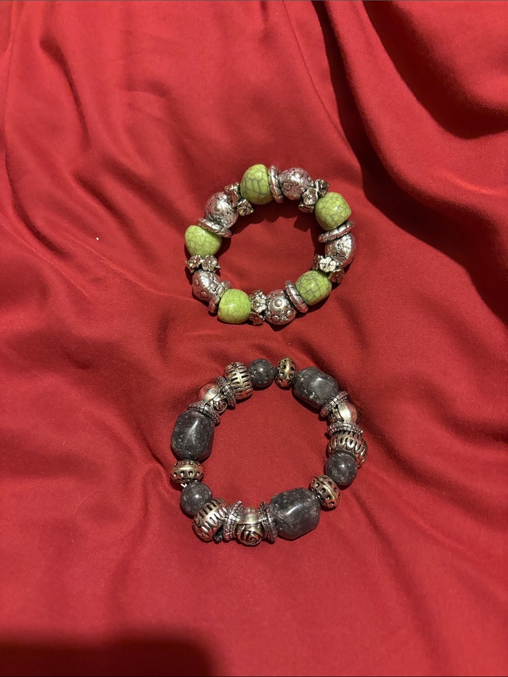 paparazzi Green and Gray Beaded Stretch Bracelet Duo